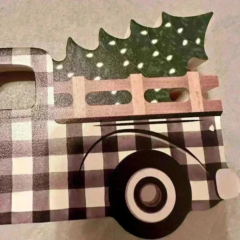 CHRISTMAS Truck Tree Wooden Decor Black & White